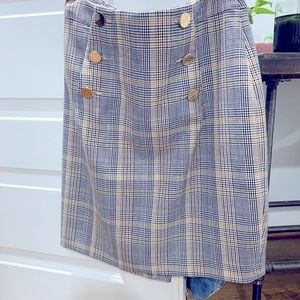 H&M plaid skirt, gold button detail, size M